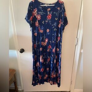 Blue floral linen dress. Very comfortable. Size 18-20 from woman’s world.